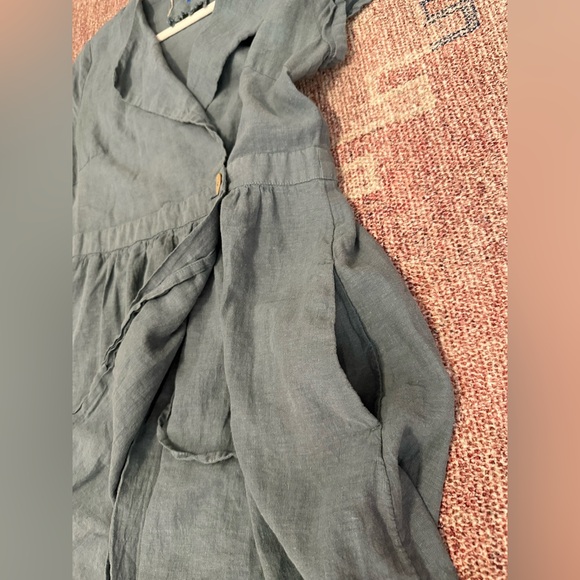 Yuvita linen collared maxi wrap dress size medium in grey green - Picture 13 of 16